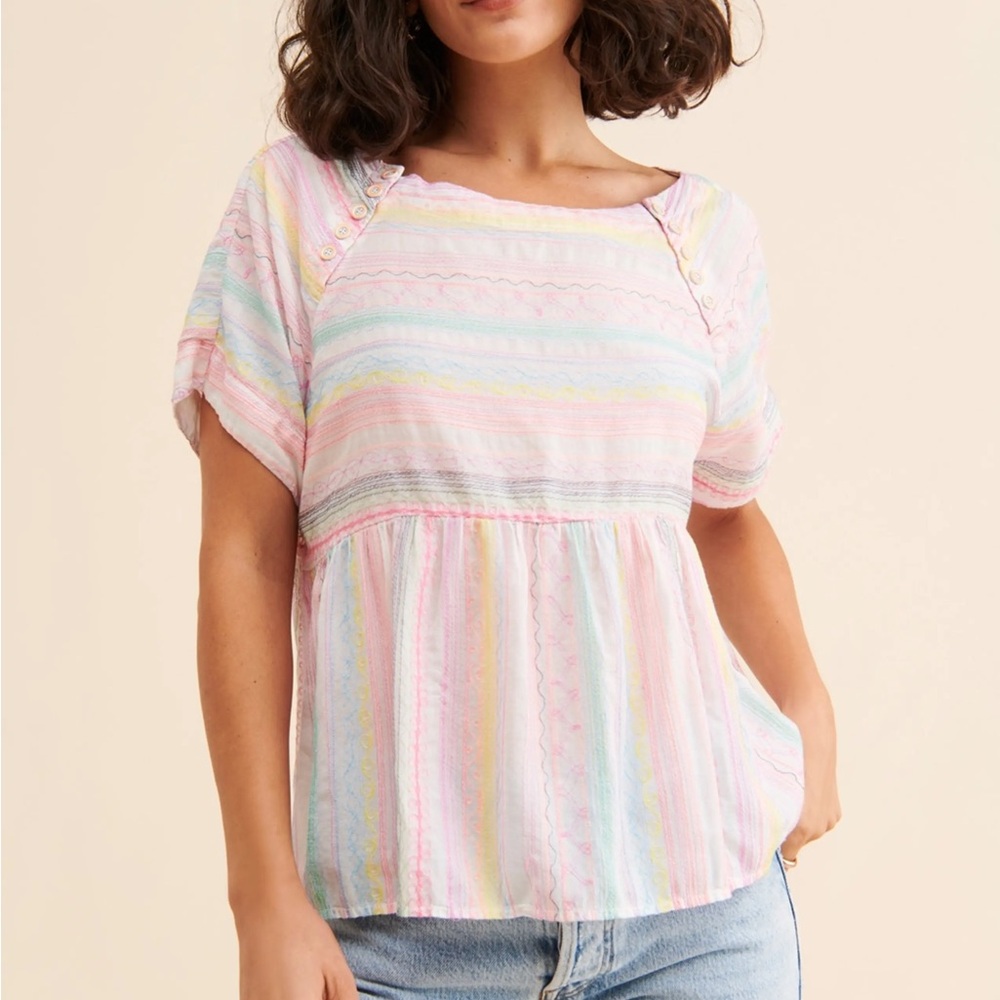 Anthropologie Letty Short Sleeve Babydoll Blouse - Size Large - Picture 2 of 9